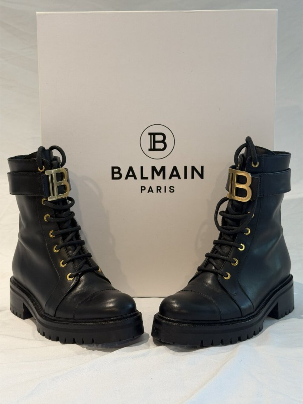 Balmain Paris Leather Combat Boots Size 7 w/ Box